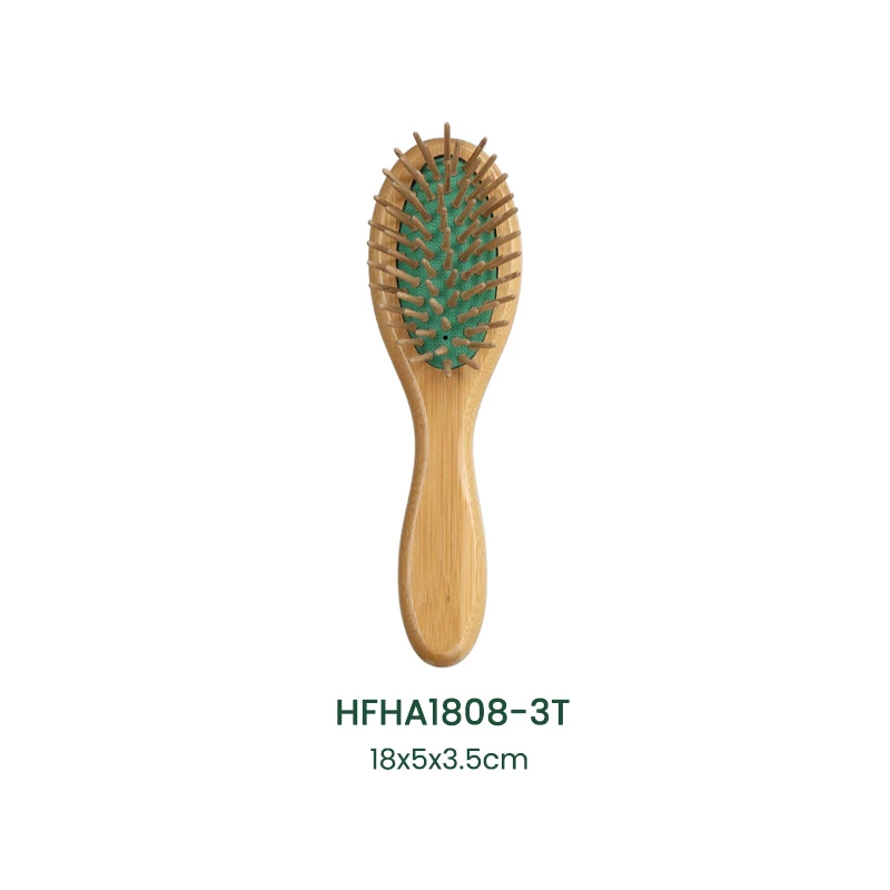 Eco-Bamboo Paddle Hair Brush Green Cushion with Wooden Pins