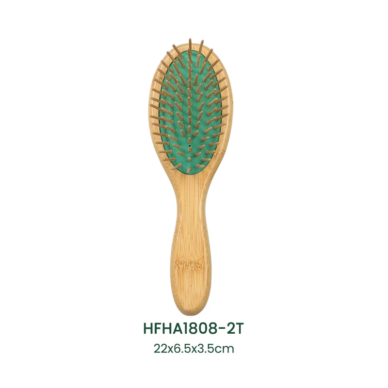 Eco-Bamboo Paddle Hair Brush Green Cushion with Wooden Pins