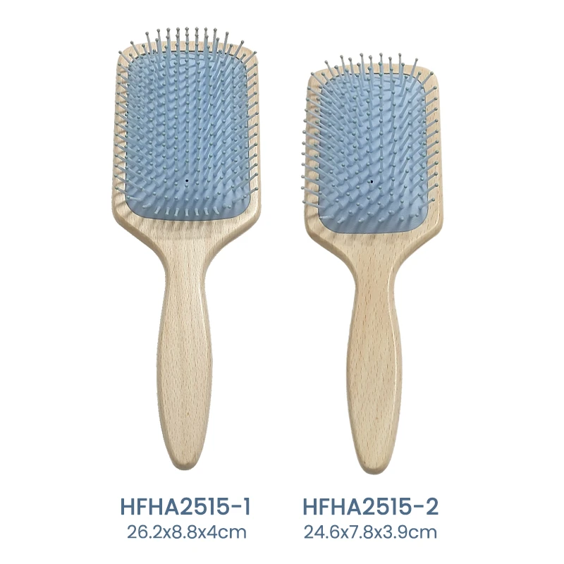 White Beech Wood Paddle Hair Brush with Blue Cushion