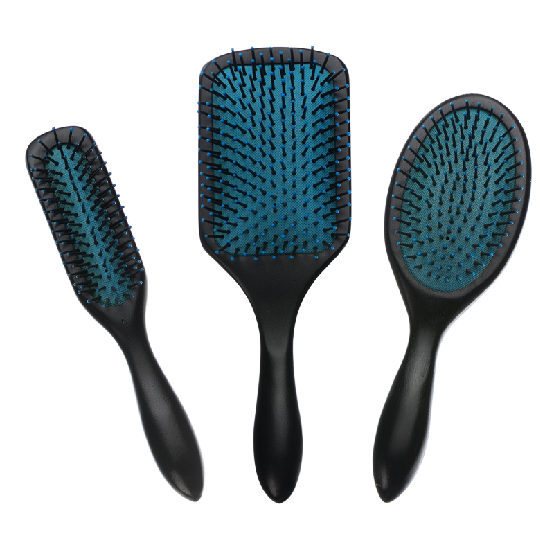 100% Natural Wood Paddle Brush with Blue Cushion