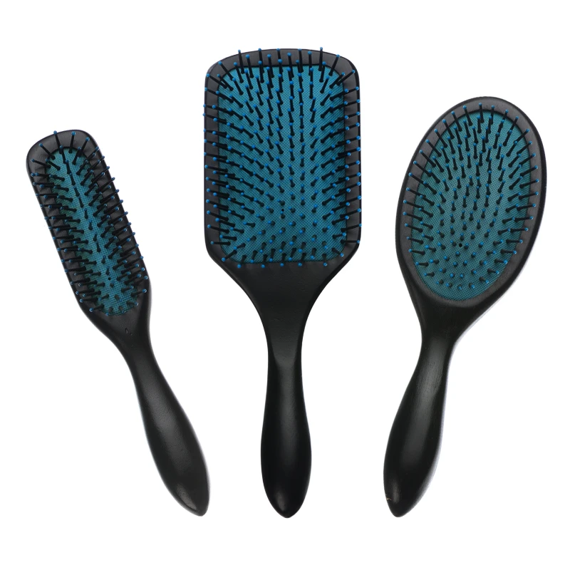 100% Natural Wood Paddle Brush with Blue Cushion