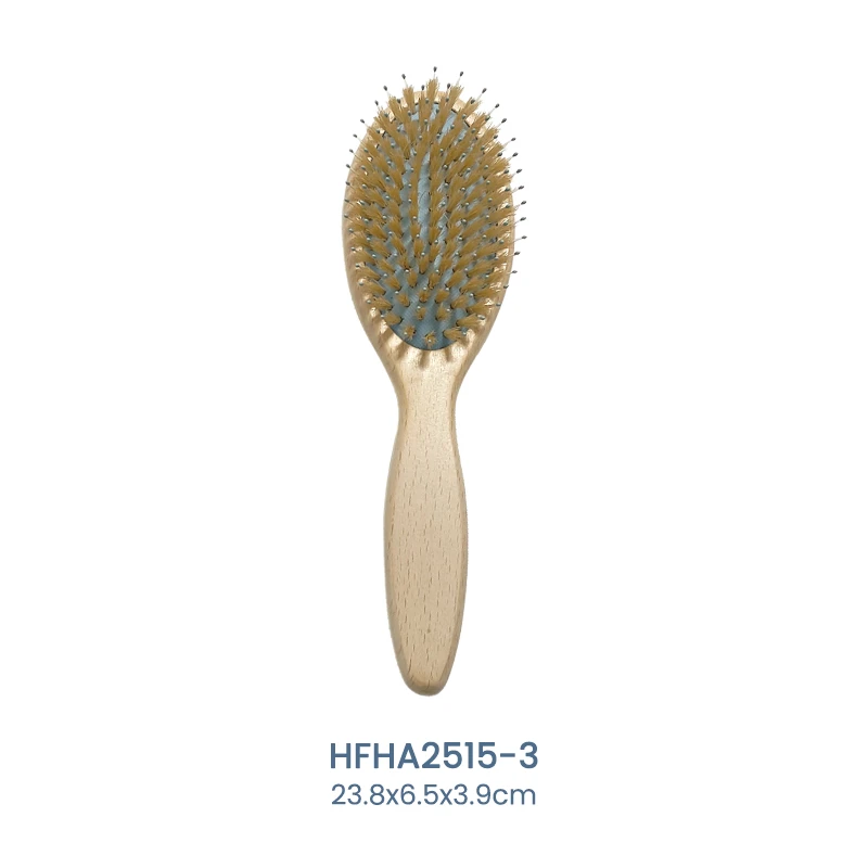 White Beech Wood Paddle Hair Brush with Blue Cushion