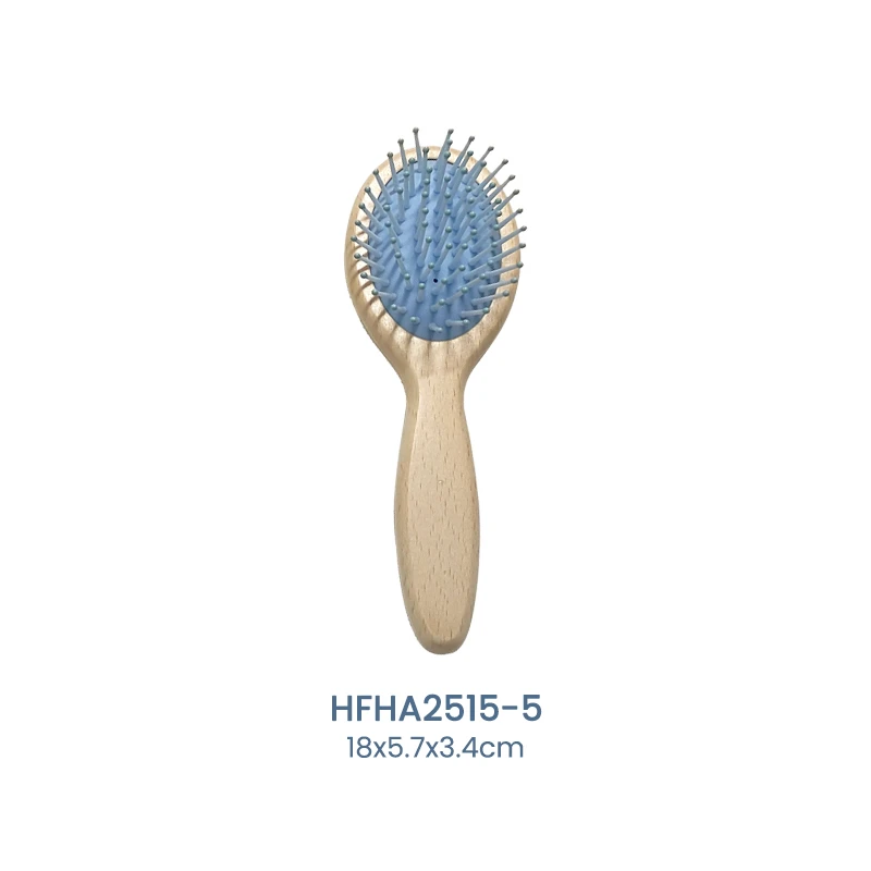 White Beech Wood Paddle Hair Brush with Blue Cushion