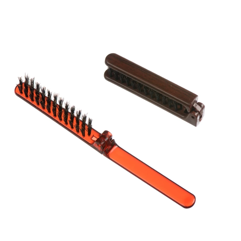 Mini Folding Compact Hair Brush with Boar Bristle
