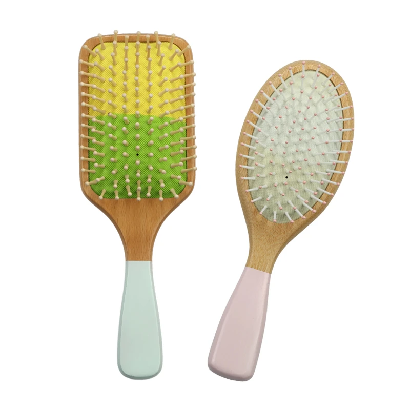 OEM Special Paint Wood Paddle Hair Brush, Assorted Pin Styles, Rectangle & Oval Shapes