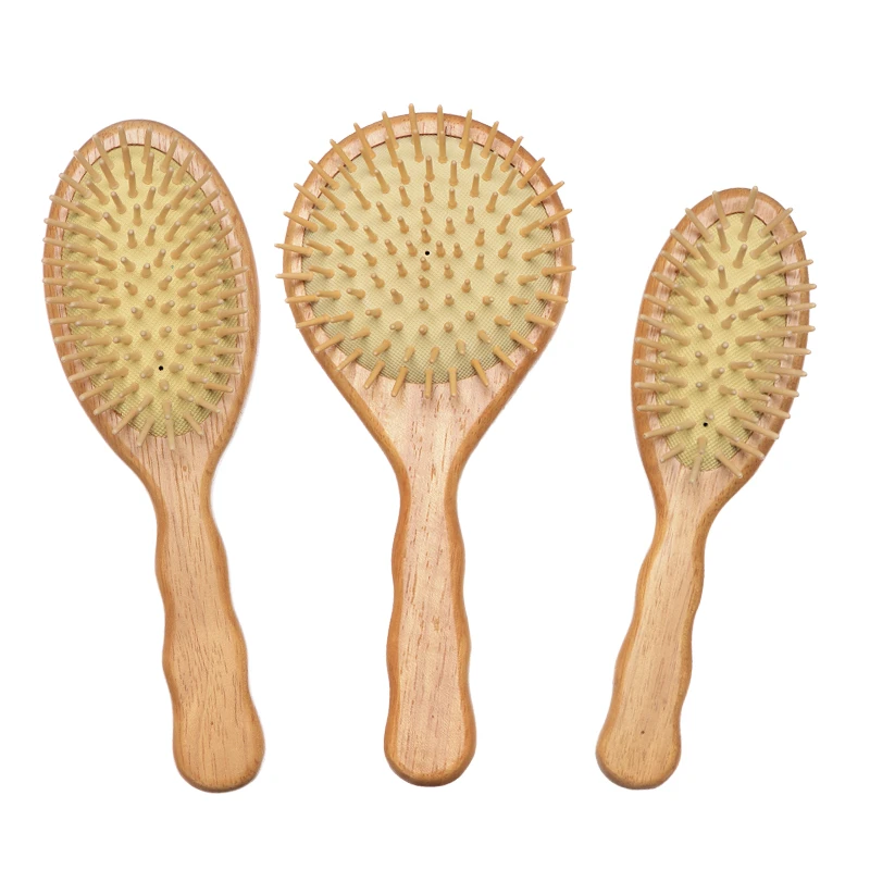 Rubber Wood Wavy Handle Paddle Hair Brush, Round / Rectangular / Oval Head Options Available