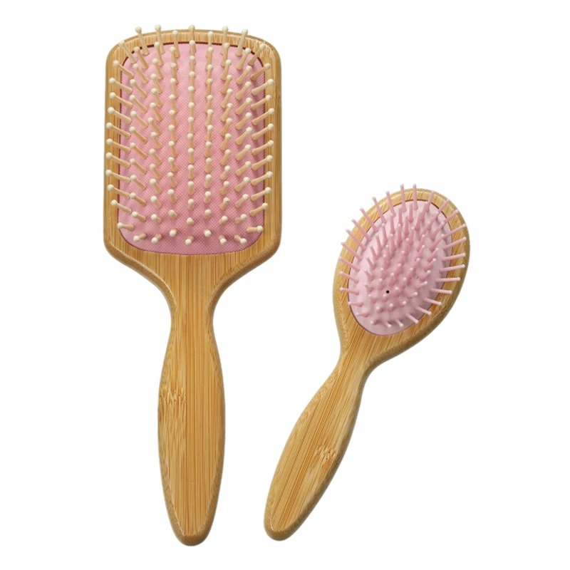 FSC Bamboo Paddle Hairbrush Pink Cushion with Different Massage Pins