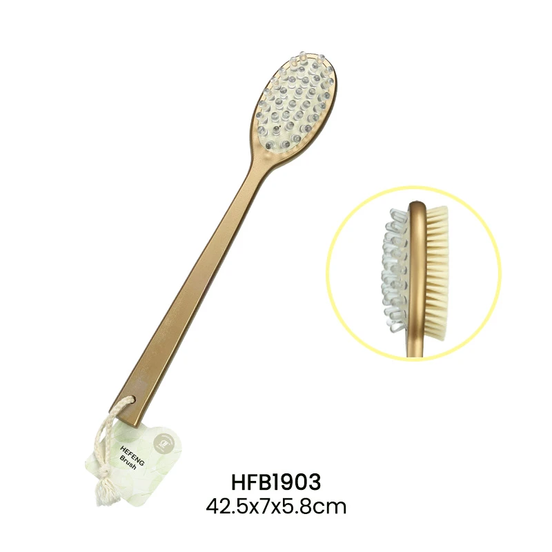 Gold long handle wooden bath brush massage 2in1