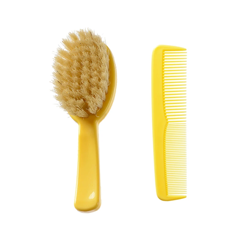 Yellow Plastic Baby Brush With Boar Bristle Set