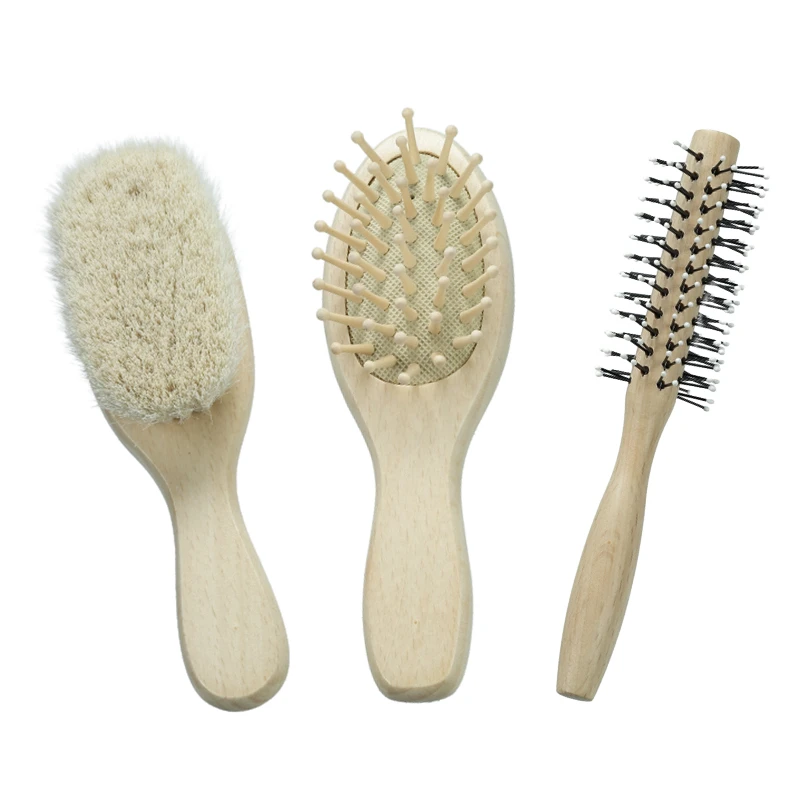 Custom White Beech Wood Baby Brush Set (3 Pieces)