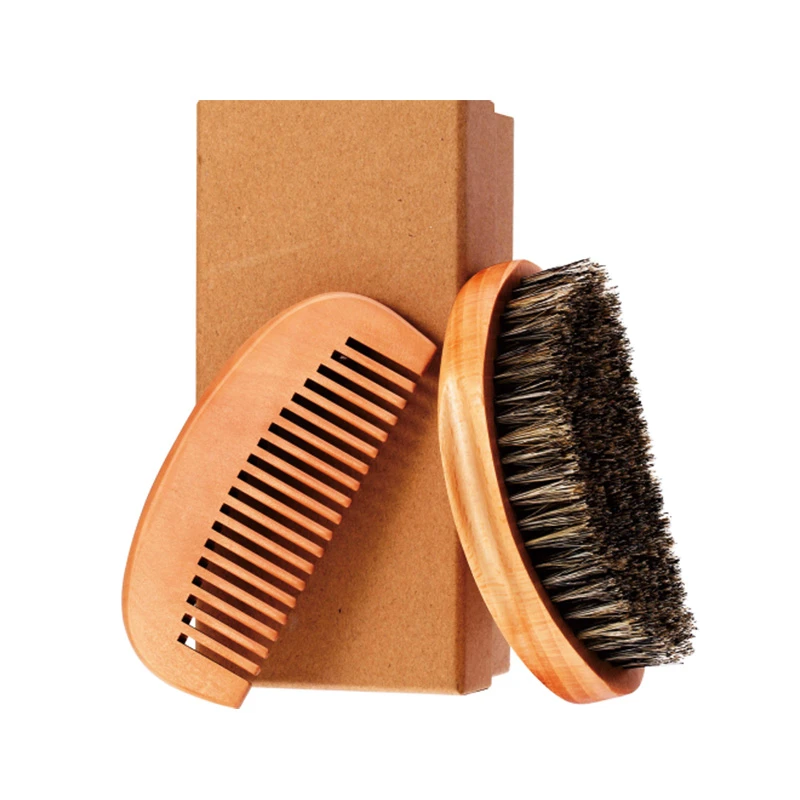 Men Brush Set - Bristle Beard Brush & Comb