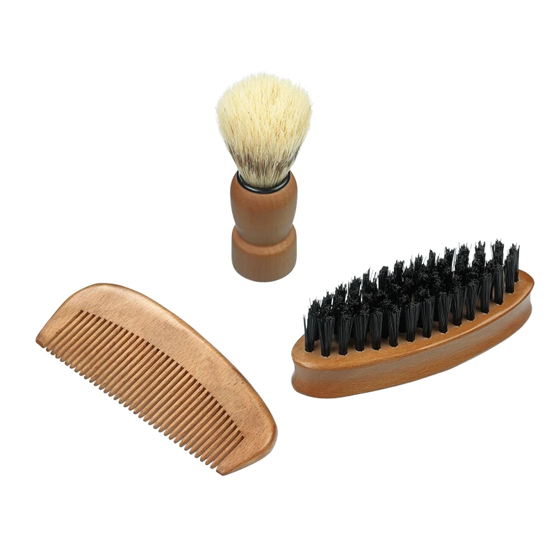 Beard Care Set &ndash; Boar Bristle Beard Brush, Shaving Brush & Travel Comb
