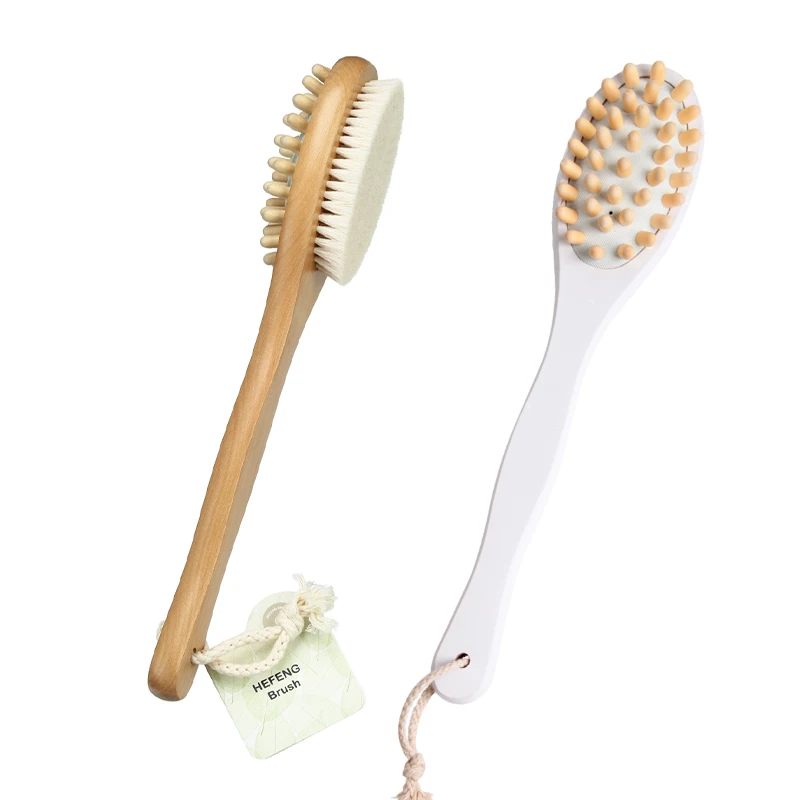 Double side wooden body brush with massage pins