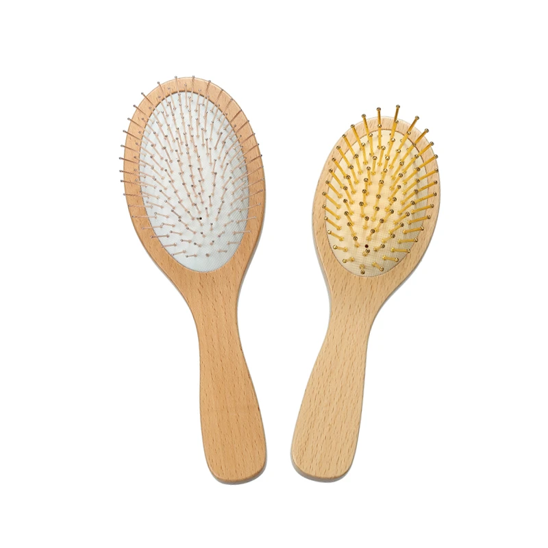 Golden pins Oval Beech Wood Paddle Hair Brush For Wholesale
