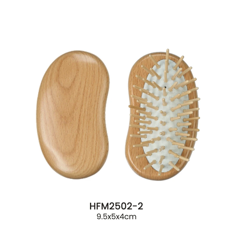 Pea Shaped Beech Wood Cushion Hair Brush with Wooden Pins