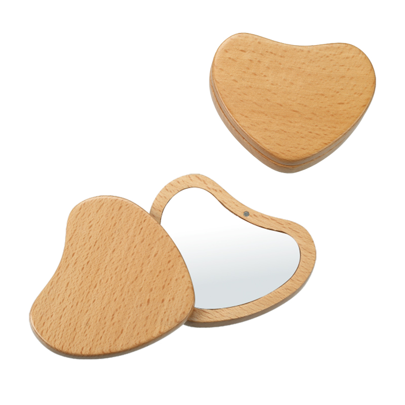 Stylish Heart Magnet Mini Wood Folding Mirror