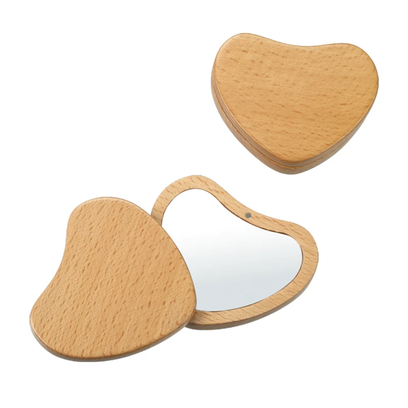 Stylish Heart Magnet Mini Wood Folding Mirror