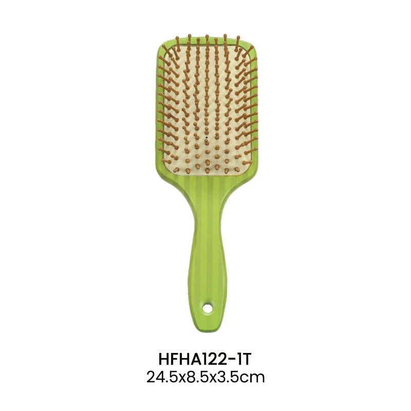 100% Bamboo Two-tone Green Stripe Hair Brush Set With Different Bristles
