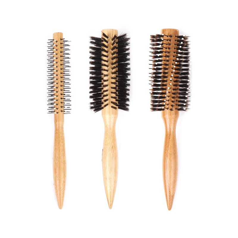 FSC Bamboo Pointed Tail Round Styling Brush Spiral Mixed Boar Bristle & Nylon Pins
