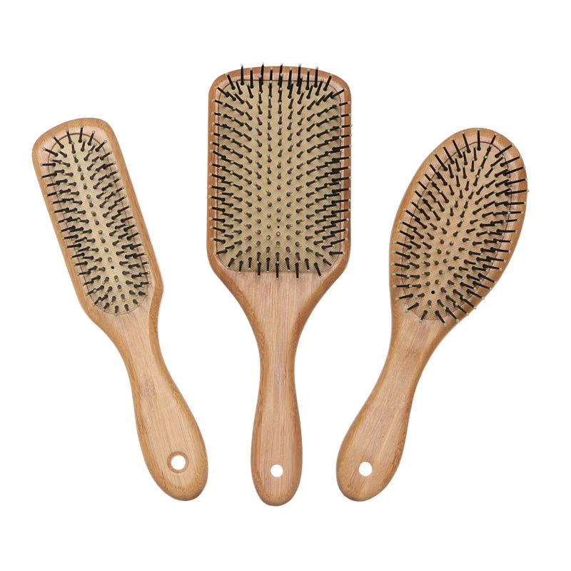 OEM Bamboo Paddle Hair Brush Set with Nylon Massage Pins