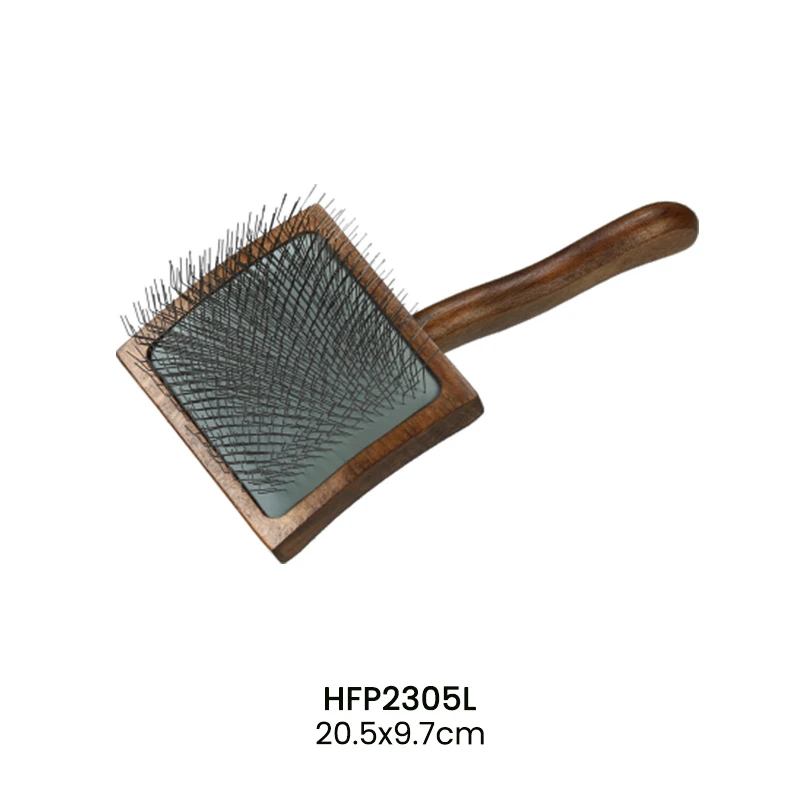 Dark Wood Wave-handle Pet Slicker Brush set