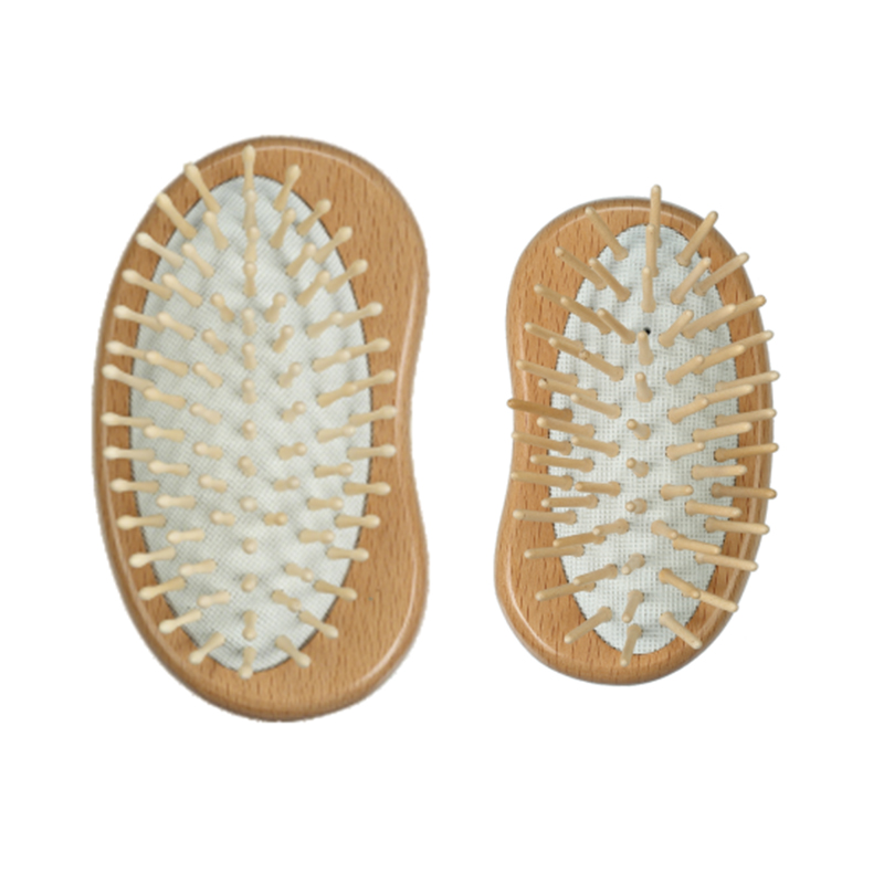 Pea Shaped Beech Wood Cushion Hair Brush with Wooden Pins