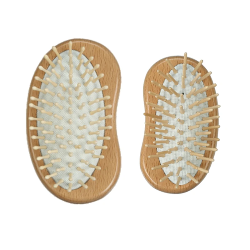 Pea Shaped Beech Wood Cushion Hair Brush with Wooden Pins