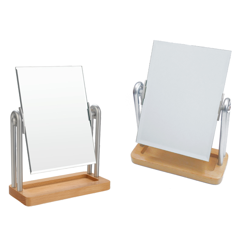 Easy-to-Use Wooden Makeup Tabletop Mirror With Storage Tray