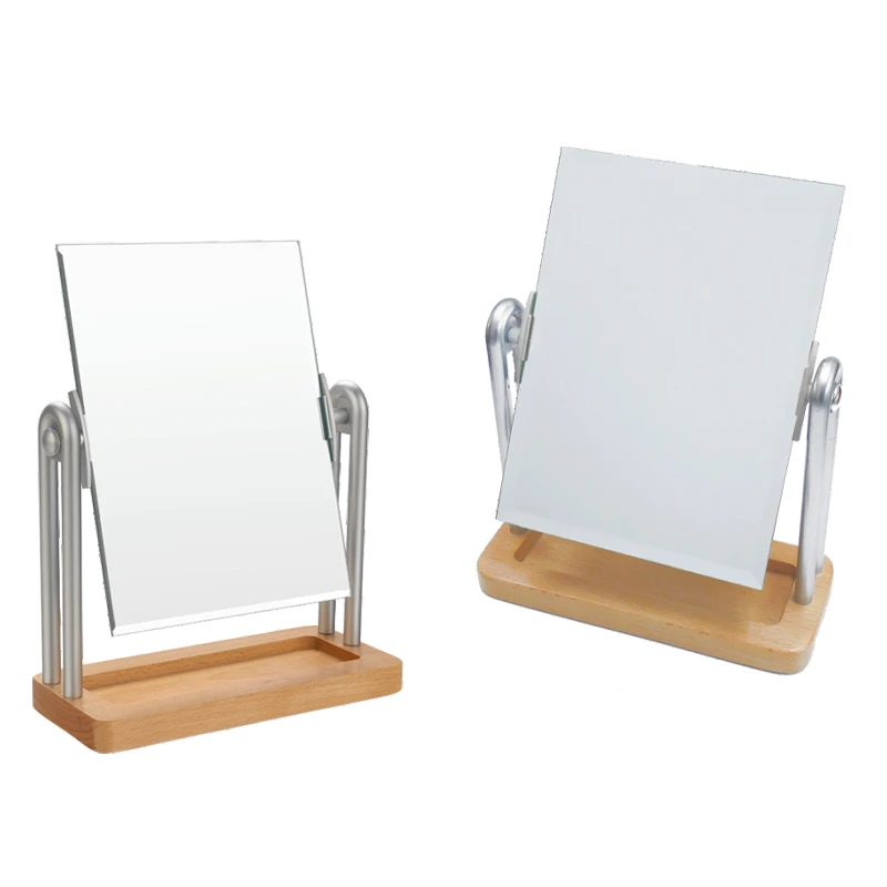 Easy-to-Use Wooden Makeup Tabletop Mirror With Storage Tray