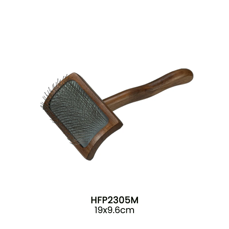 Dark Wood Wave-handle Pet Slicker Brush set