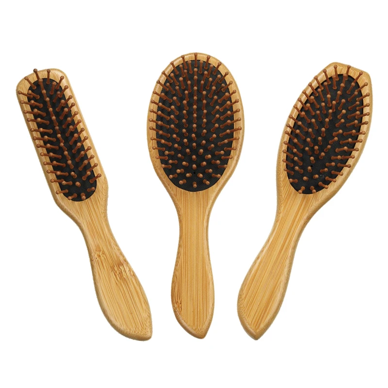 Eco Bamboo Brush Teardrop Curved Point Handle With Wooden Massage Pins