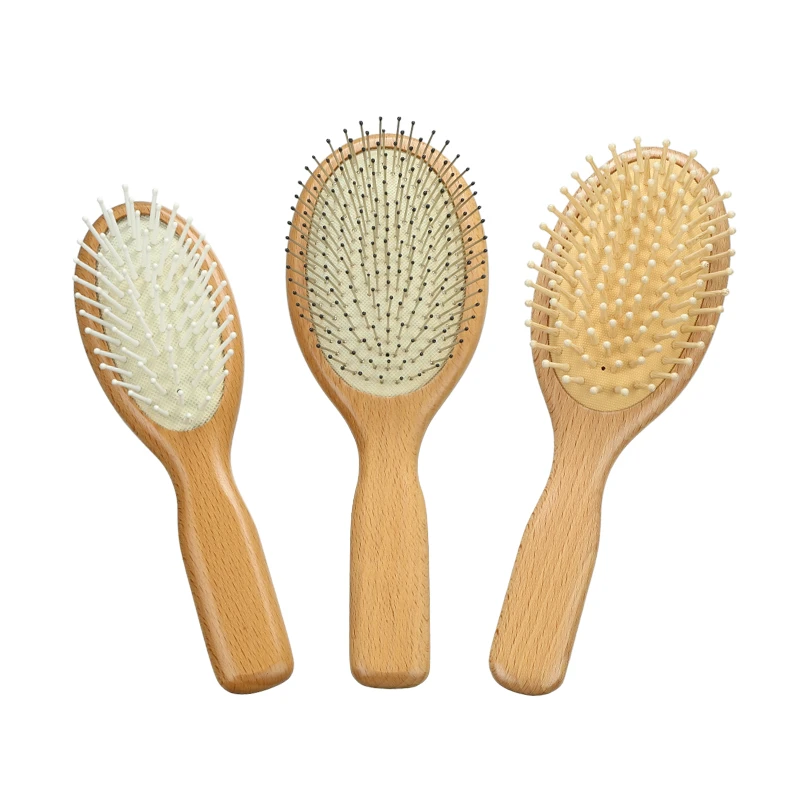 Solid Beech Wood Oval Air Cushion Hair Brush Set