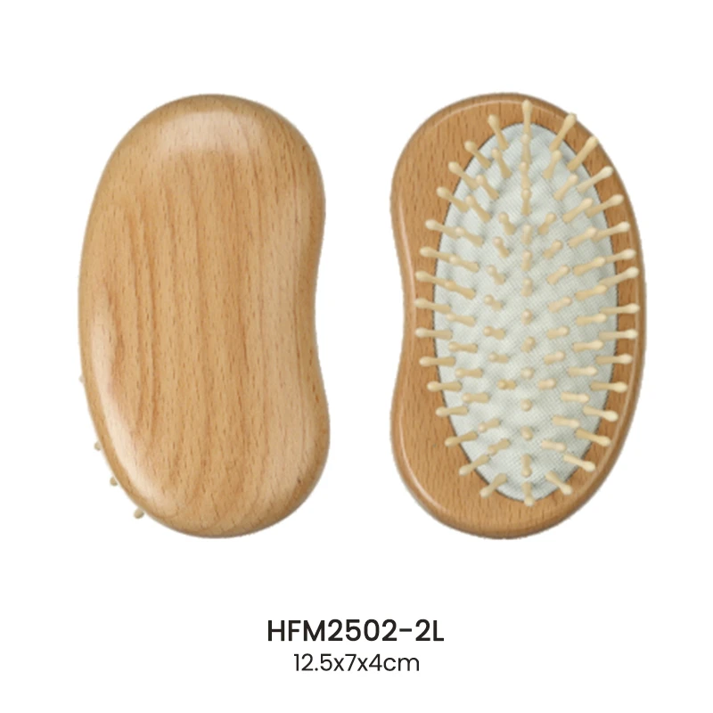 Pea Shaped Beech Wood Cushion Hair Brush with Wooden Pins