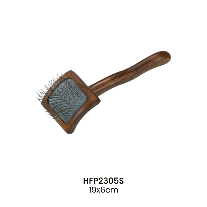 Dark Wood Wave-handle Pet Slicker Brush set