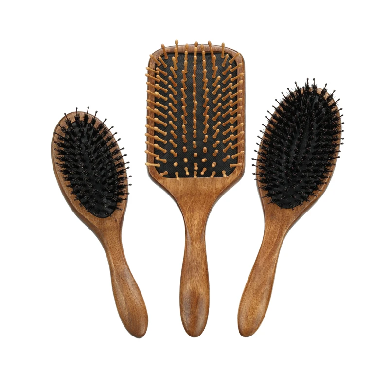 Beech Wood Paddle Hair Brush stained dark color