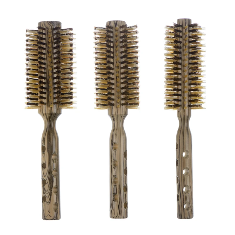 Painted Round Brush With 4 Holes Handle & Color Boar Bristle