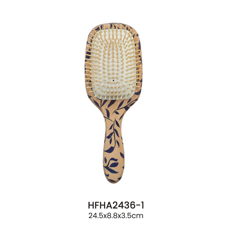 Leaf‑Print Wooden Air Cushion Brush With Massages Wooden Pins