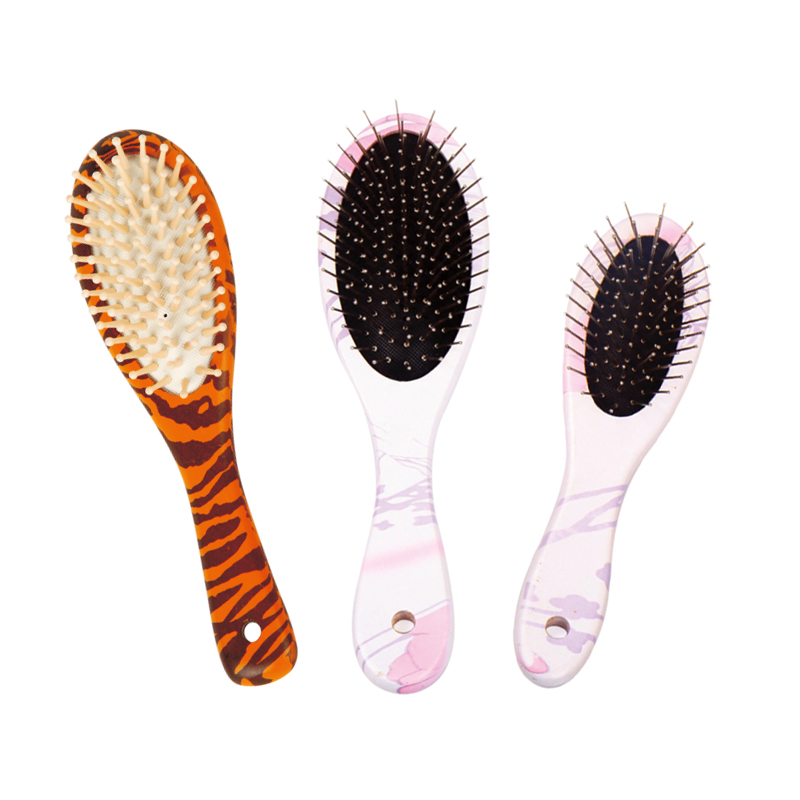 Unique Printed Hair Brush With Wooden And Nylon Pins