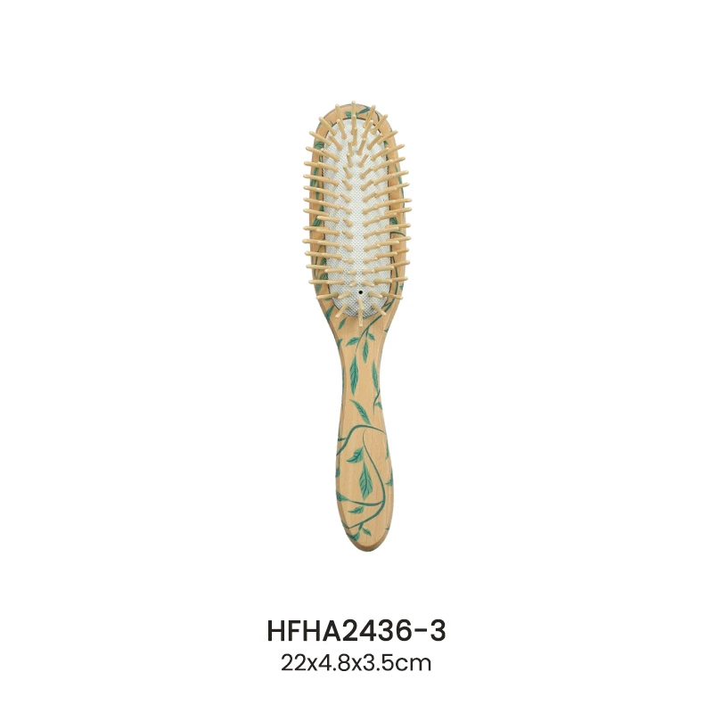 Leaf‑Print Wooden Air Cushion Brush With Massages Wooden Pins
