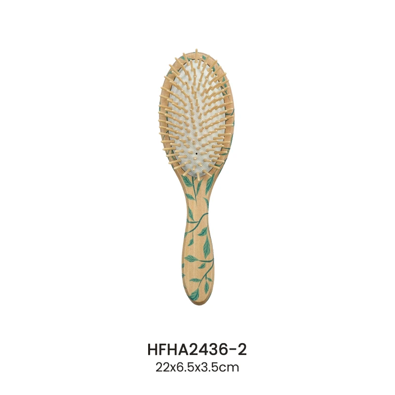 Leaf‑Print Wooden Air Cushion Brush With Massages Wooden Pins