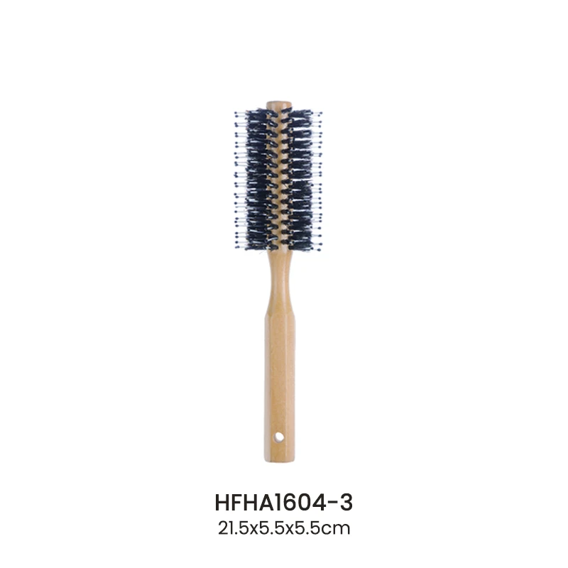 Custom Mixed‑Bristle Wooden Round Styling Hair Brush