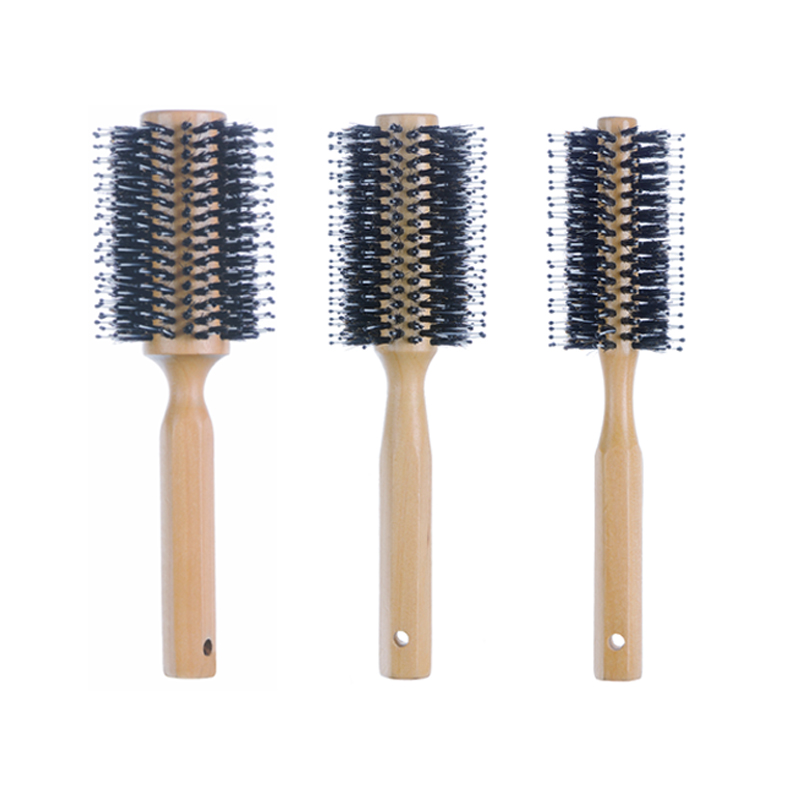 Custom Mixed‑Bristle Wooden Round Styling Hair Brush
