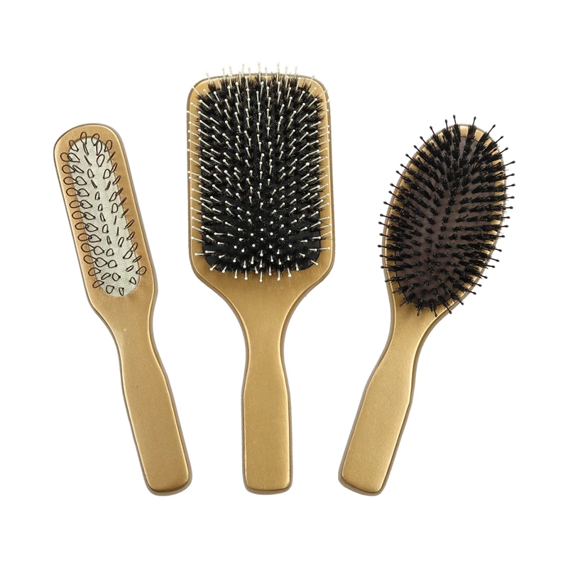 Golden Paint Paddle Hair Brush With Mixed Bristle
