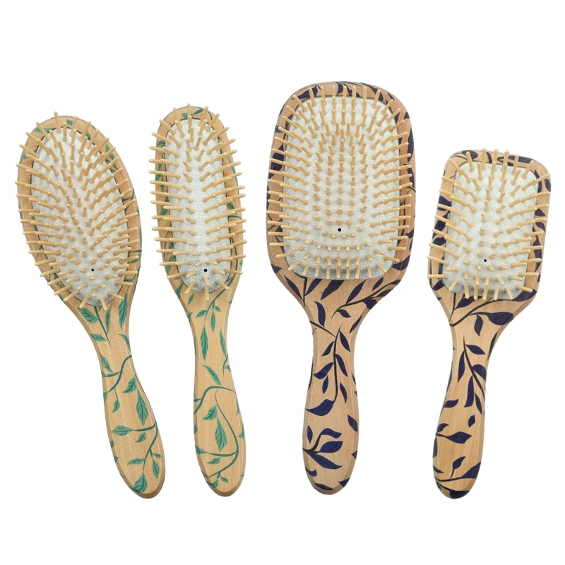 Leaf‑Print Wooden Air Cushion Brush With Massages Wooden Pins