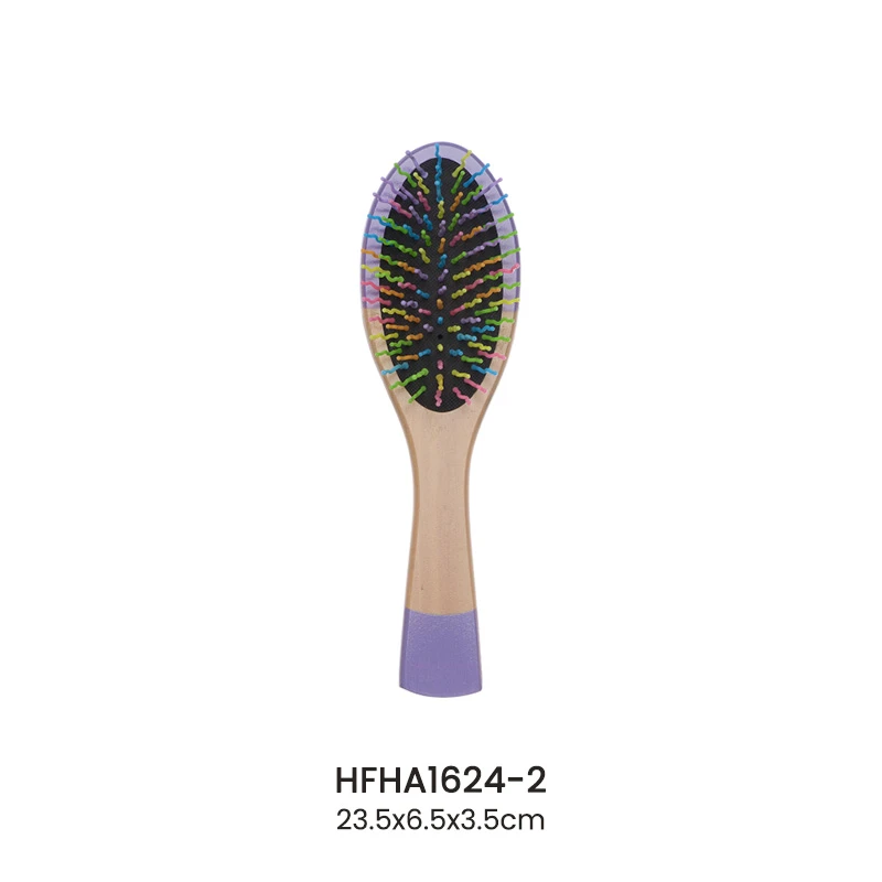 Purple Painted Wooden Cushion Brush With Colorful Nylon Pins