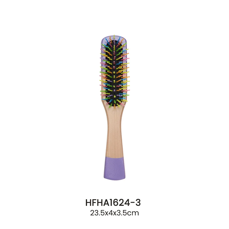 Purple Painted Wooden Cushion Brush With Colorful Nylon Pins