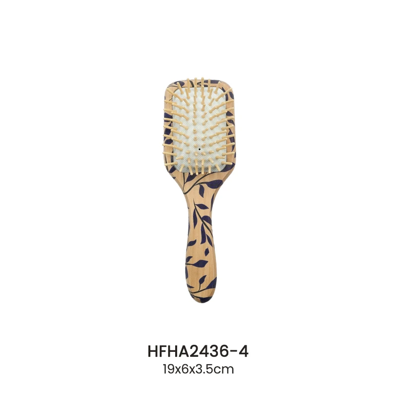 Leaf‑Print Wooden Air Cushion Brush With Massages Wooden Pins