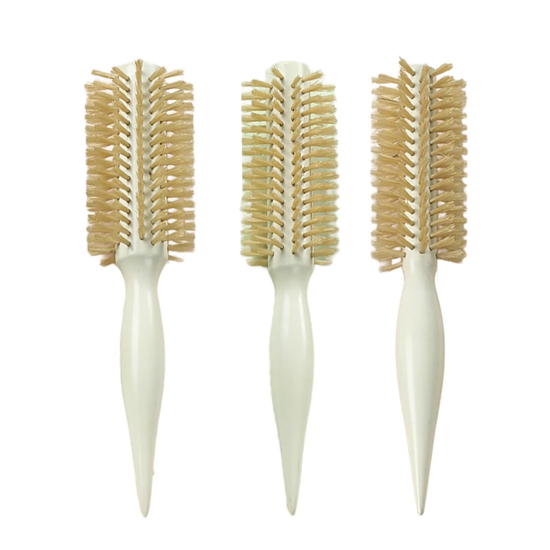 Glossy White Handle Natural Boar Bristle Round Styling Brush