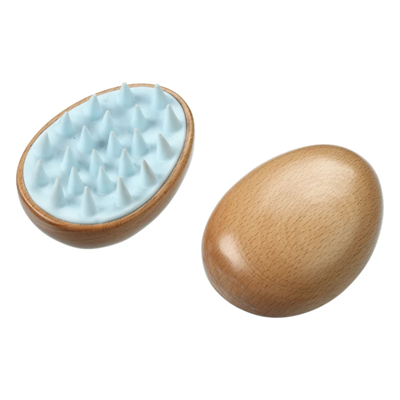 Egg-Shaped wood Shampoo Scalp Massager brush
