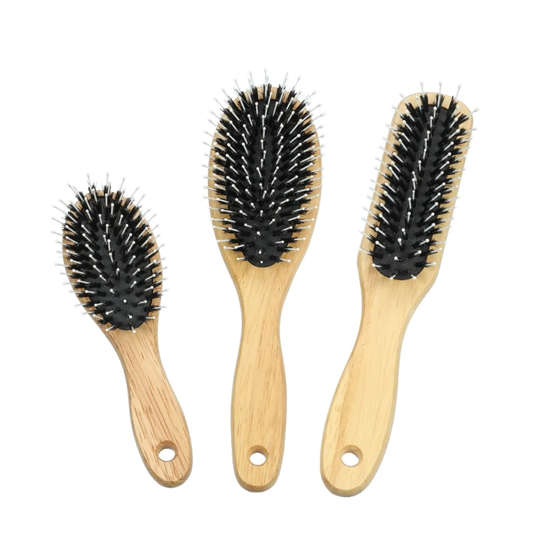 Dual‑bristle Rubber Wood Scalp Massage Hairbrush
